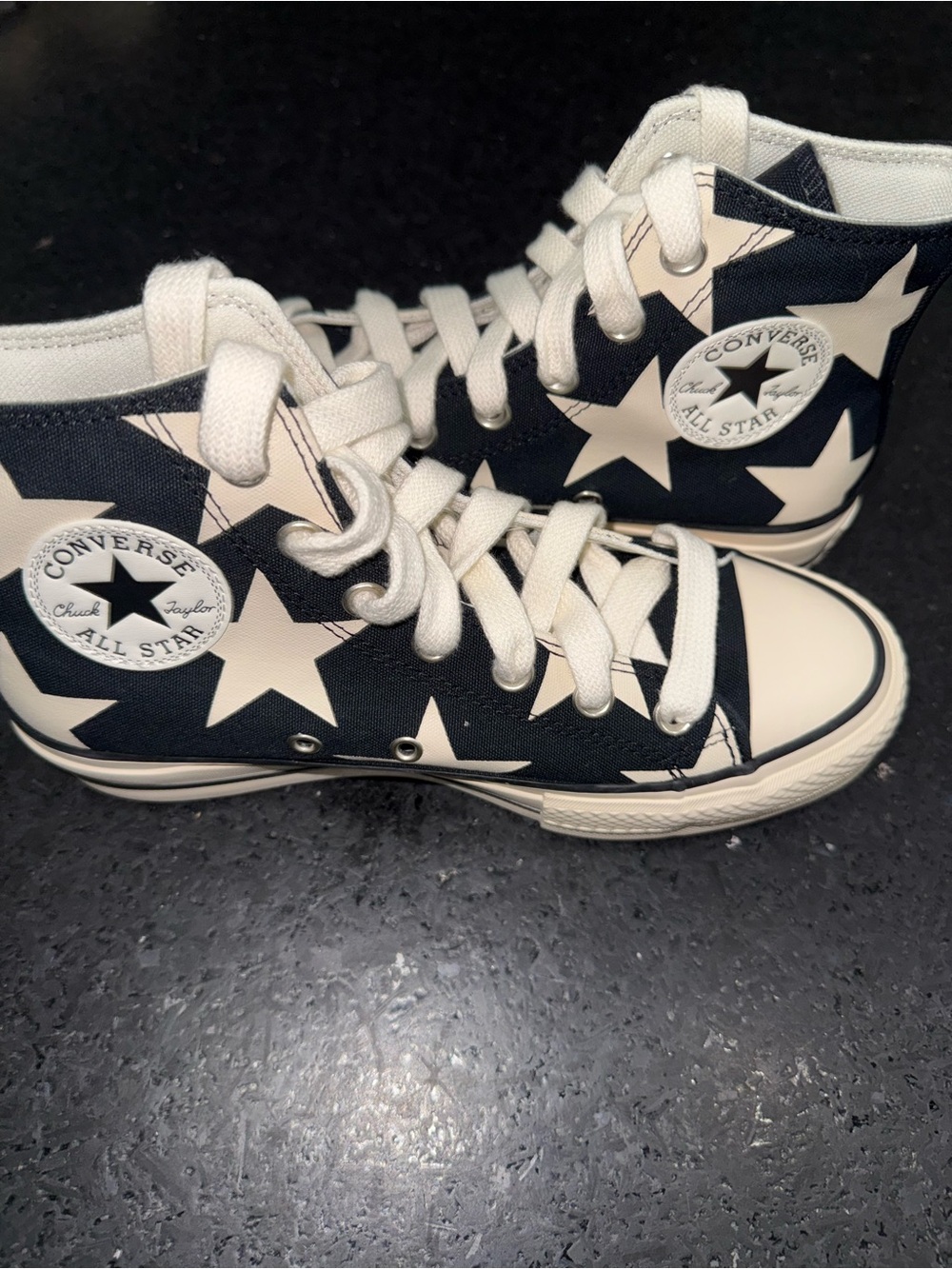 Converse ALL STAR LIFT High Top Sneakers Black & Cream Star Pattern Platform 7.5 - Picture 10 of 14
